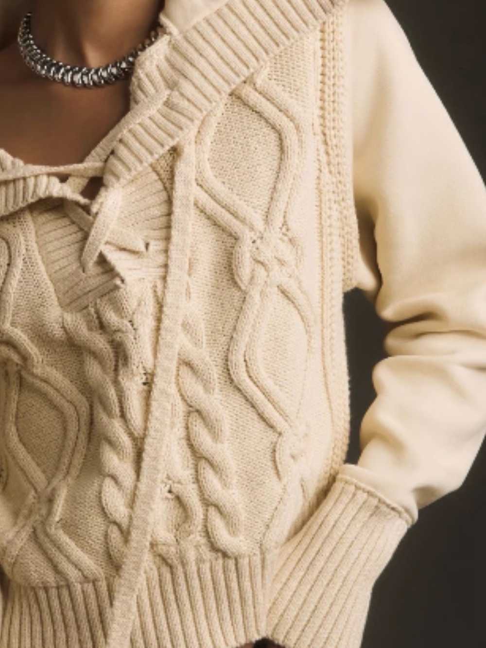 Pilcro Cable Laced Twofer Sweater Ivory Anthropologie Size XXS